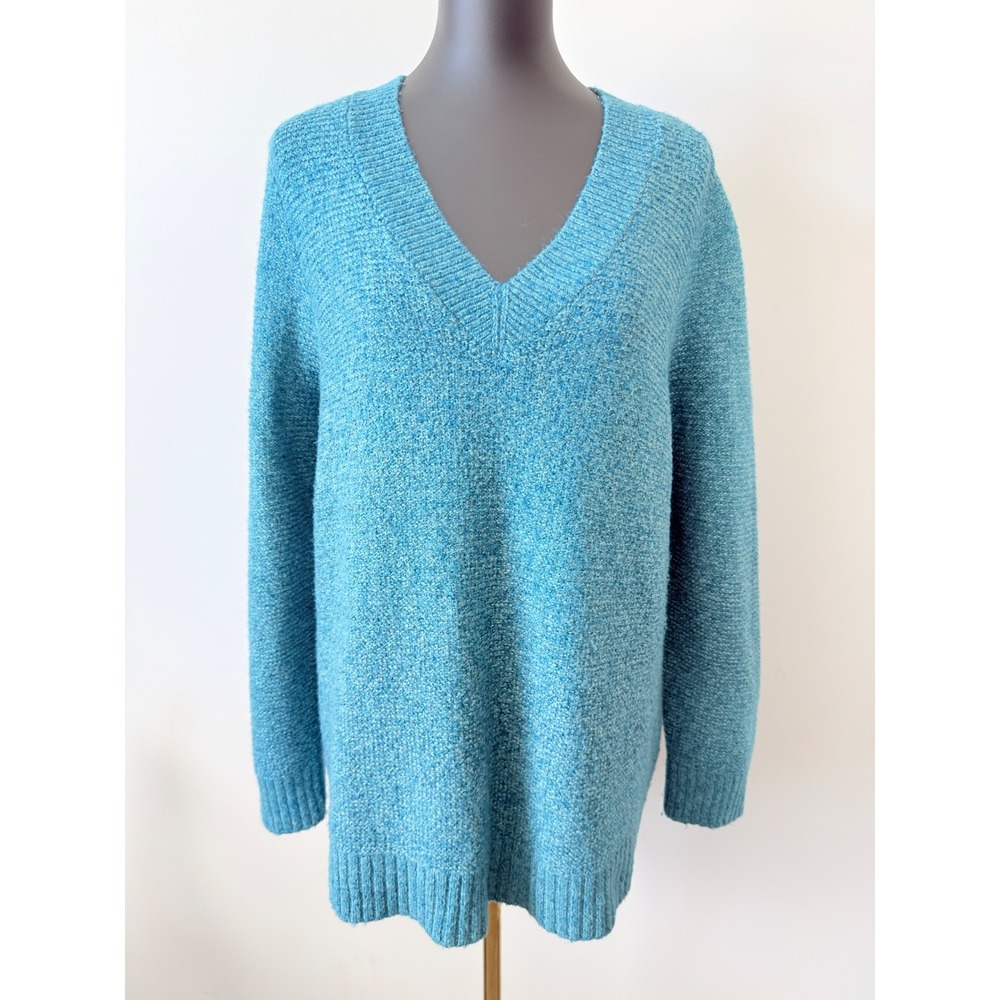 J. Jill Womens Turquoise Blue Marled V-Neck Knit Pullover Sweater Size Large